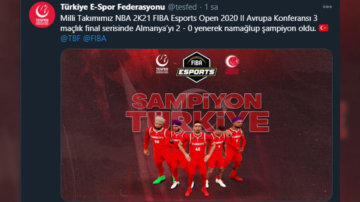 Milli Takımımız, NBA 2K21 FIBA Espor Turnuvasında Namağlup Bir Şekilde Şampiyon Oldu