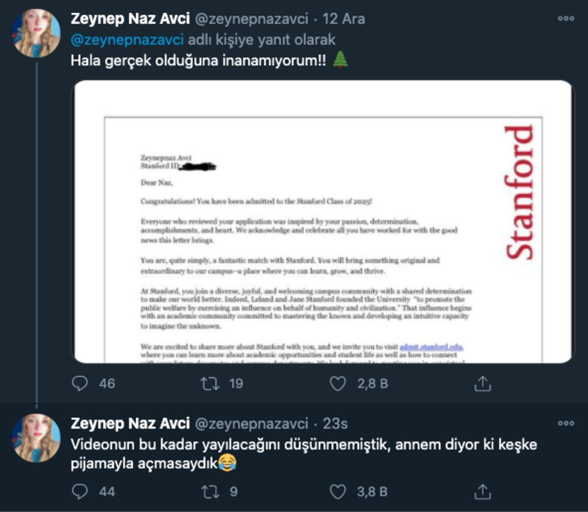 Stanford’a Kabul Edilen Zeynep’in Sevinç Çığlıklarına Boğulduğu Anlar Viral Oldu