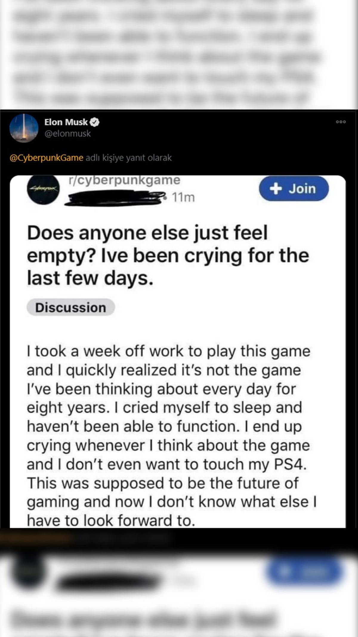 Elon Musk’tan Cyberpunk 2077 Tartışmalarında Oyuncuların Yanında Olduğunu Gösteren Paylaşım