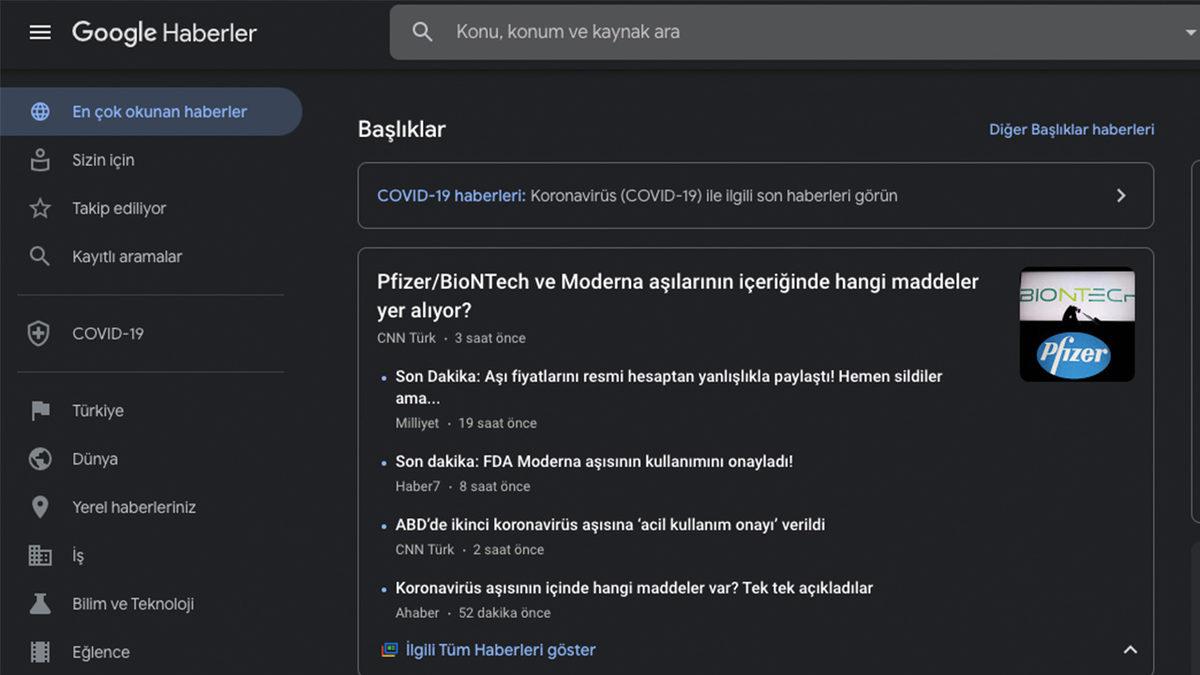 Google Haberler’in Web Sürümüne Karanlık Mod Özelliği Geldi