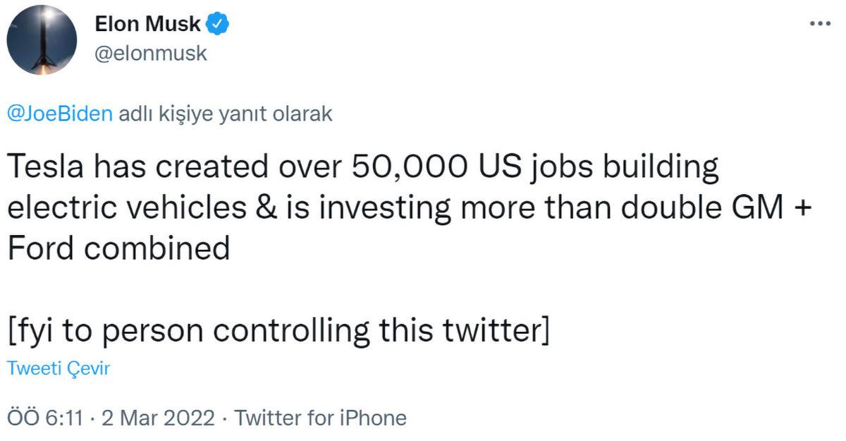 Elon Musk’tan Tesla’yı ’Dışlayan’ ABD Başkanı Biden’a Kapak Gibi Cevap