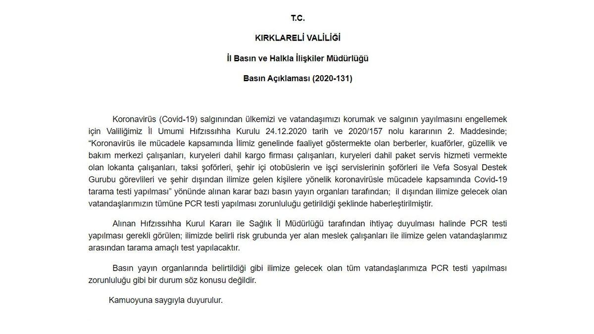 Türkiye’de Bir İlk: Covid-19 Testi Yaptırmayanların Kırklareli’ne Girişi Yasaklandı [Güncelleme]