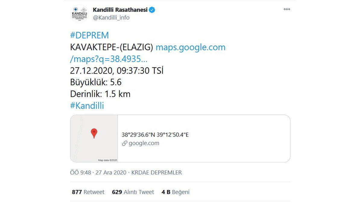 Elazığ’da 5,6 Büyüklüğünde Deprem Meydana Geldi