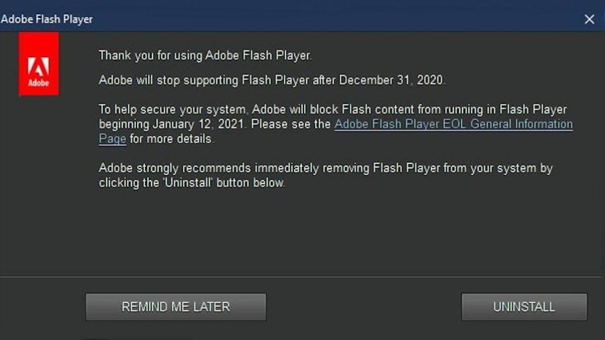 Adobe, Flash Player’ın Kaldırılması İçin Windows 10 Kullanıcılarını Uyarmaya Başladı