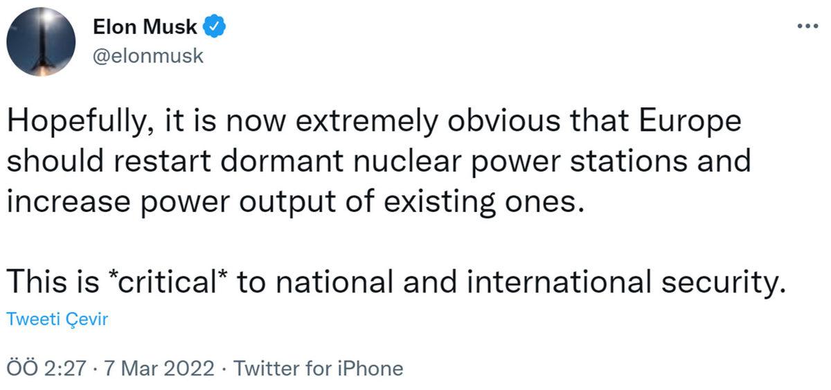 Elon Musk’tan Avrupa’ya Çok Tartışılacak Çağrı: Nükleer Santralleri Yeniden Aktif Edin