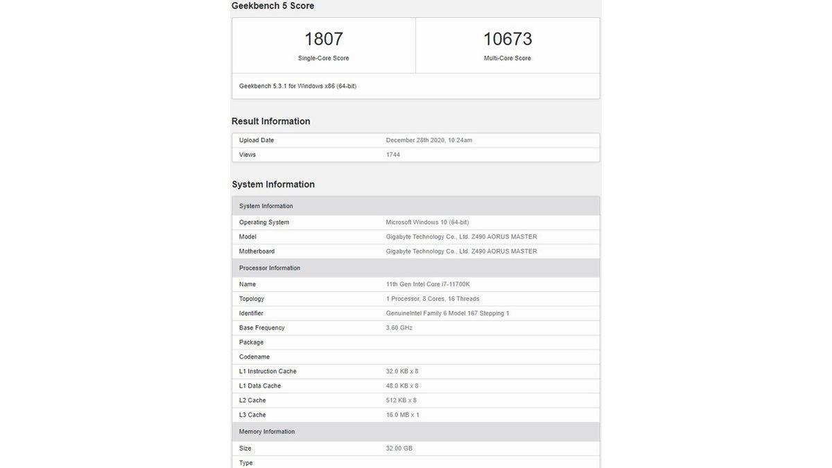 Intel Core i7-11700K’nin Ryzen 7 5800X’i Geride Bıraktığı Geekbench Sonuçları Ortaya Çıktı