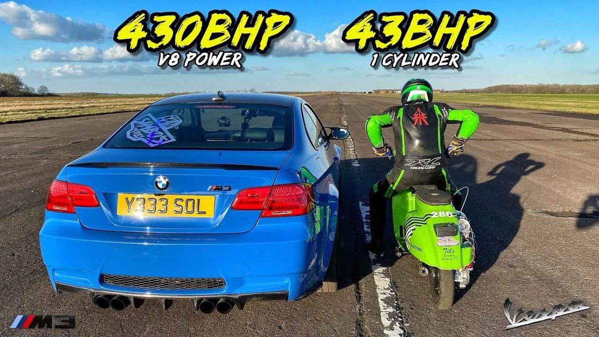 43 Beygirlik Vespa Scooterın 430 Beygirlik BMW M3’e Kafa Tuttuğu Yarış [Video]