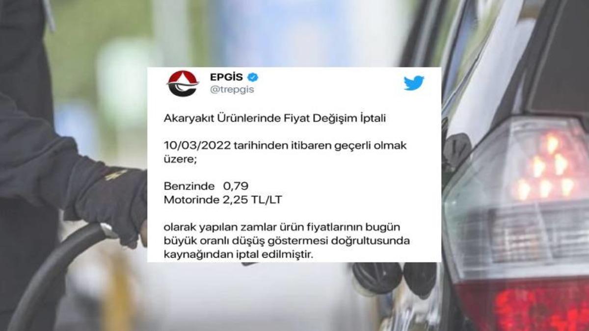 Son Dakika: Benzin ve Motorine Gelen Zam İptal Edildi