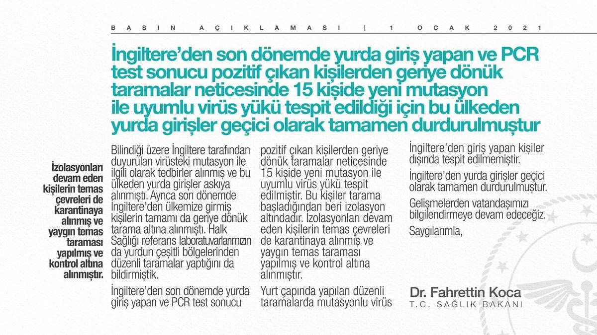 Son Dakika: İngiltere’den Türkiye’ye Giriş Yapan 15 Kişide Mutasyonlu COVID-19 Tespit Edildi