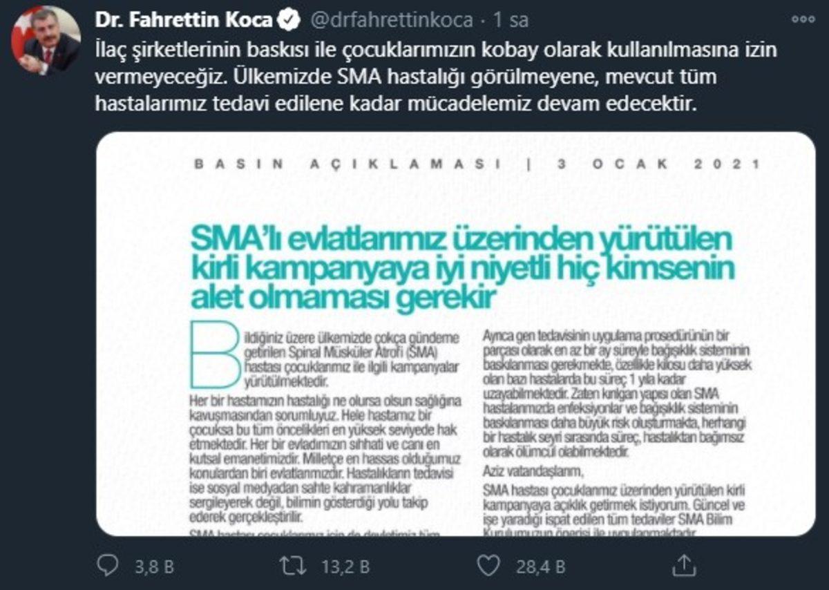 Sağlık Bakanı’ndan ’75 Milyon TL SMA Hastası Çocuklar İçin Kullanılsın’ Çağrısına Yanıt