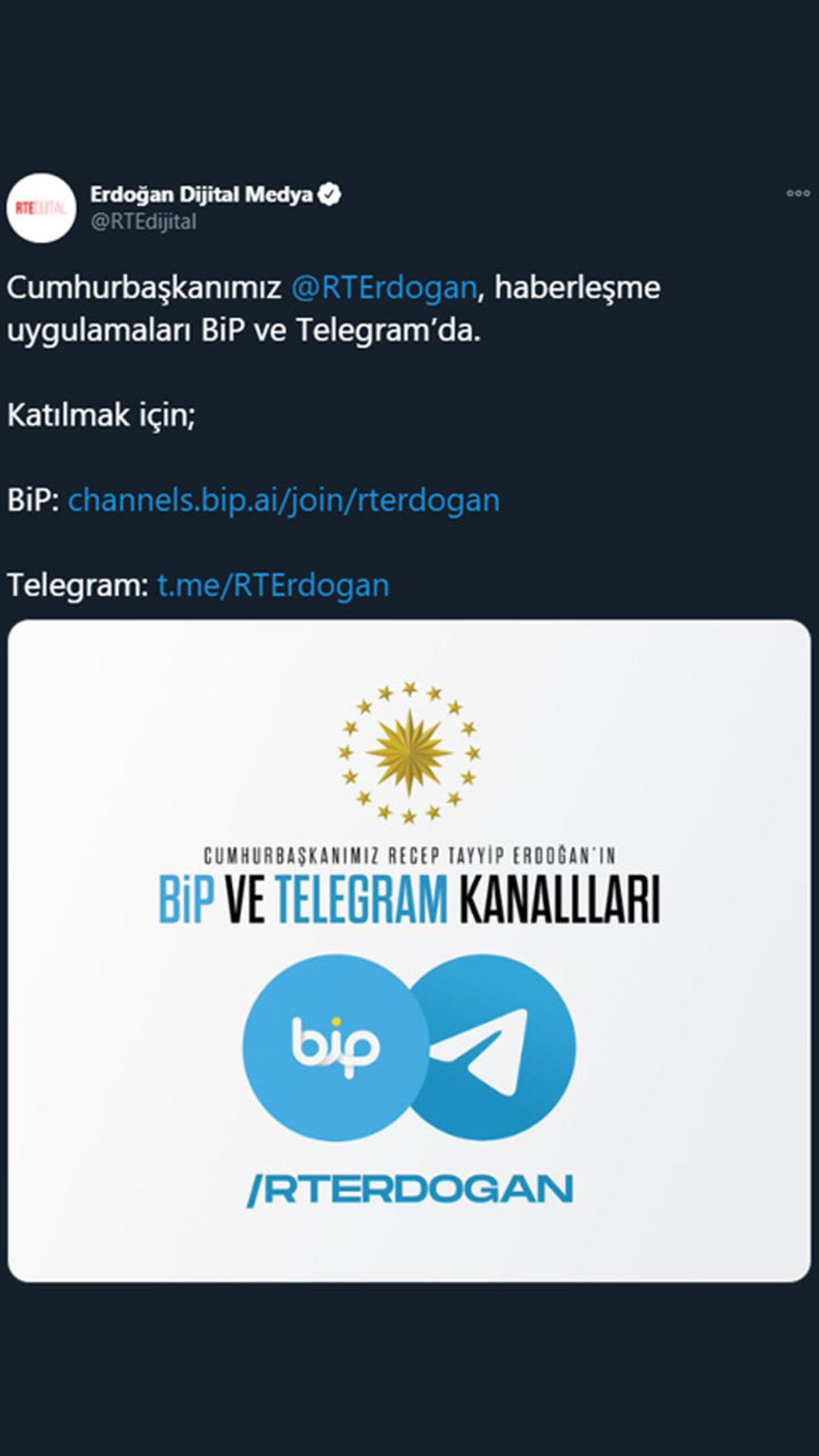 Cumhurbaşkanı Recep Tayyip Erdoğan, BiP ve Telegram’a Katıldı