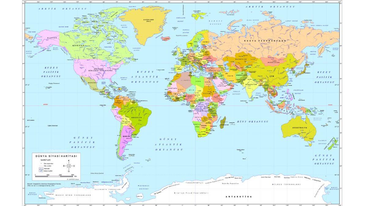 Yüksek Çözünürlüklü Dünya ve Türkiye Siyasi Haritası: Tüm Ülkelerin ve Şehirlerin İsimleri ile