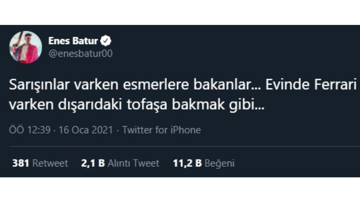 Enes Batur, Paylaştığı Bir Tweet Sonrası Eleştiri Yağmuruna Tutuldu