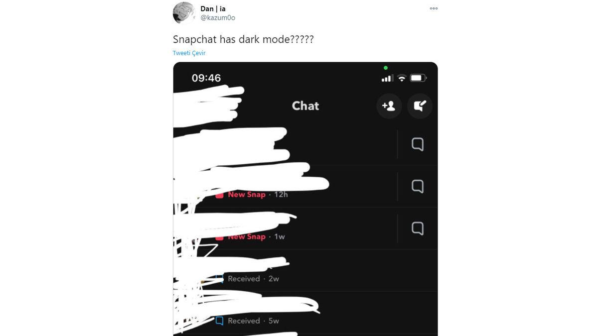 Snapchat, iOS İçin Karanlık Mod Özelliği Üzerinde Çalışıyor