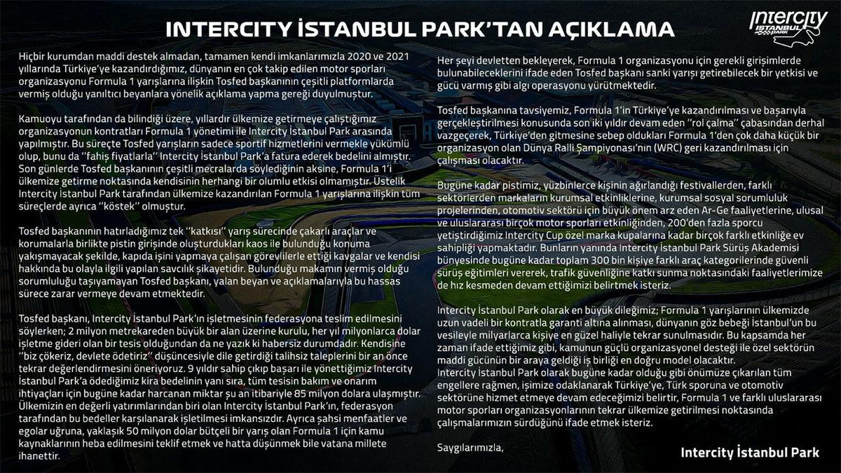 Formula 1, ‘Kimin Yüzünden’ Türkiye’ye Gelemiyor? İstanbul Park’ı İşleten Intercity ile TOSFED Birbirine Girdi!
