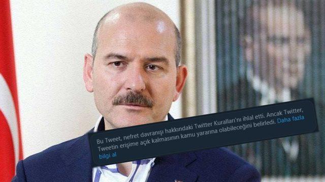 Twitter, İçişleri Bakanı Süleyman Soylu’nun Tweetini İkinci Kez Engelledi