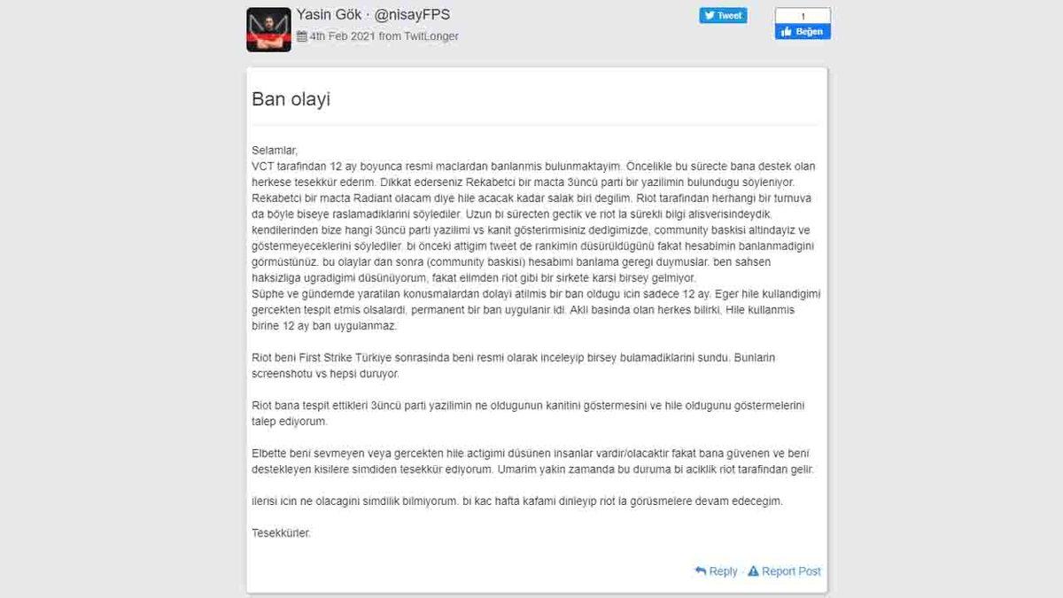 Valorant’ın En İyi Oyuncularından Yasin Gök (Nisay), Hile Yaptığı İddiasıyla Banlandı