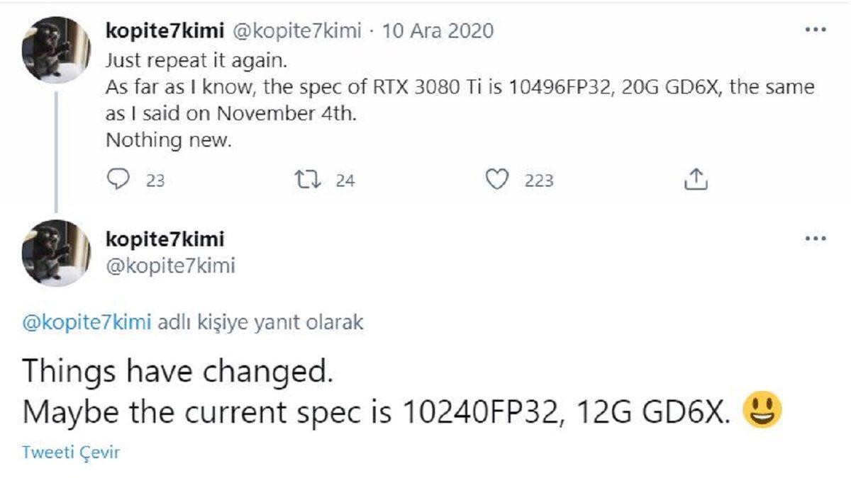 NVIDIA GeForce RTX 3080 Ti, 12 GB GDDR6X Bellek ve 10240 CUDA Çekirdeği ile Gelebilir
