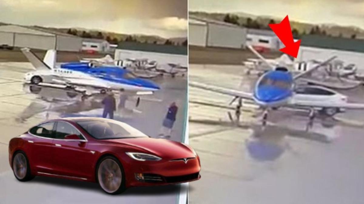 Kendi Kendine Giden Bir Tesla, Milyonlarca Dolar Değerindeki Özel Jete Çarptı [Video]