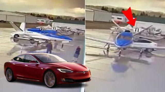 Kendi Kendine Giden Bir Tesla, Milyonlarca Dolar Değerindeki Özel Jete Çarptı [Video]