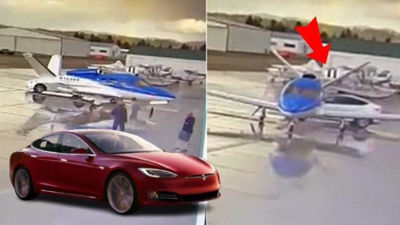 Kendi Kendine Giden Bir Tesla, Milyonlarca Dolar Değerindeki Özel Jete Çarptı [Video]