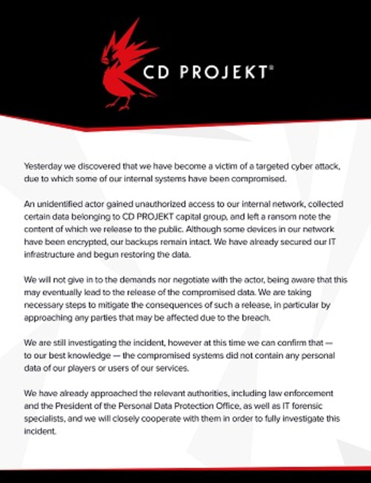 CD PROJEKT RED Hacklendiklerini Duyurdu: Çok Önemli Bilgiler Ele Geçirildi