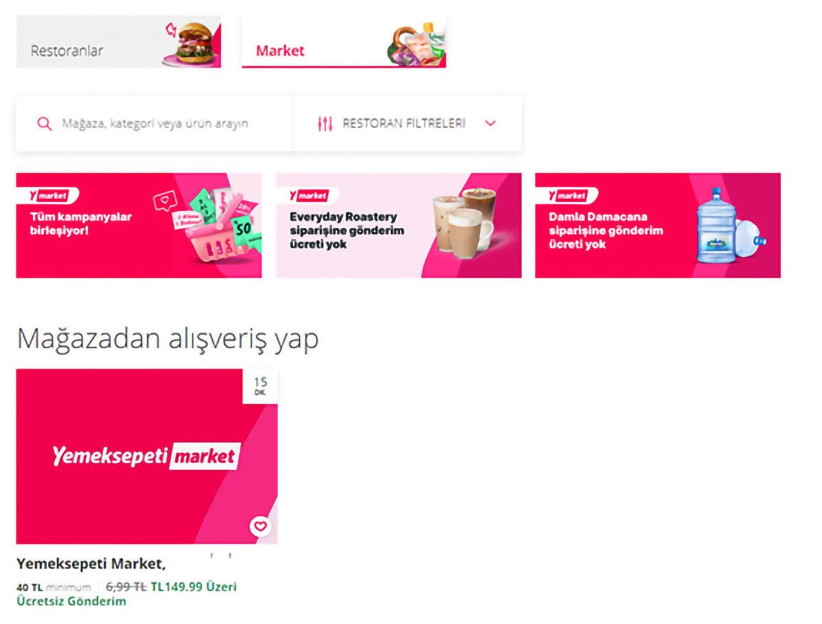 Yemeksepeti’nin Tasarımı Değişti: Banabi Gitti, Yerine Yemeksepeti Market Geldi