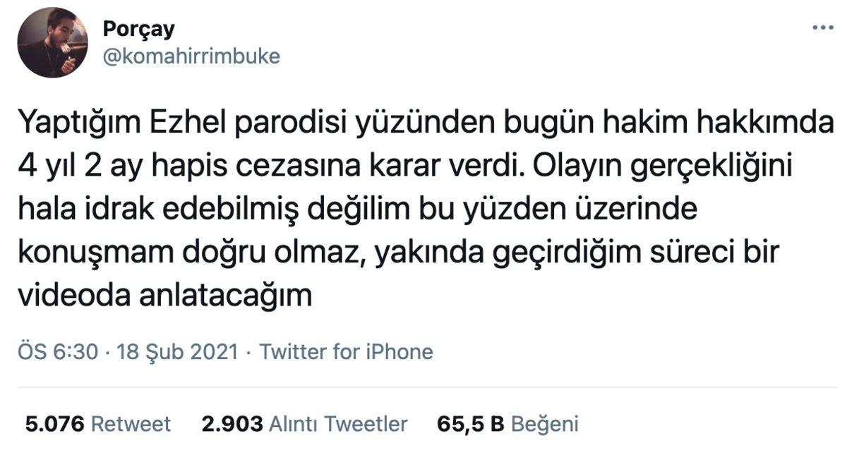 Sosyal Medya Fenomeni Porçay’ın 4 Yıl 2 Aya Kadar Hapsi İsteniyor