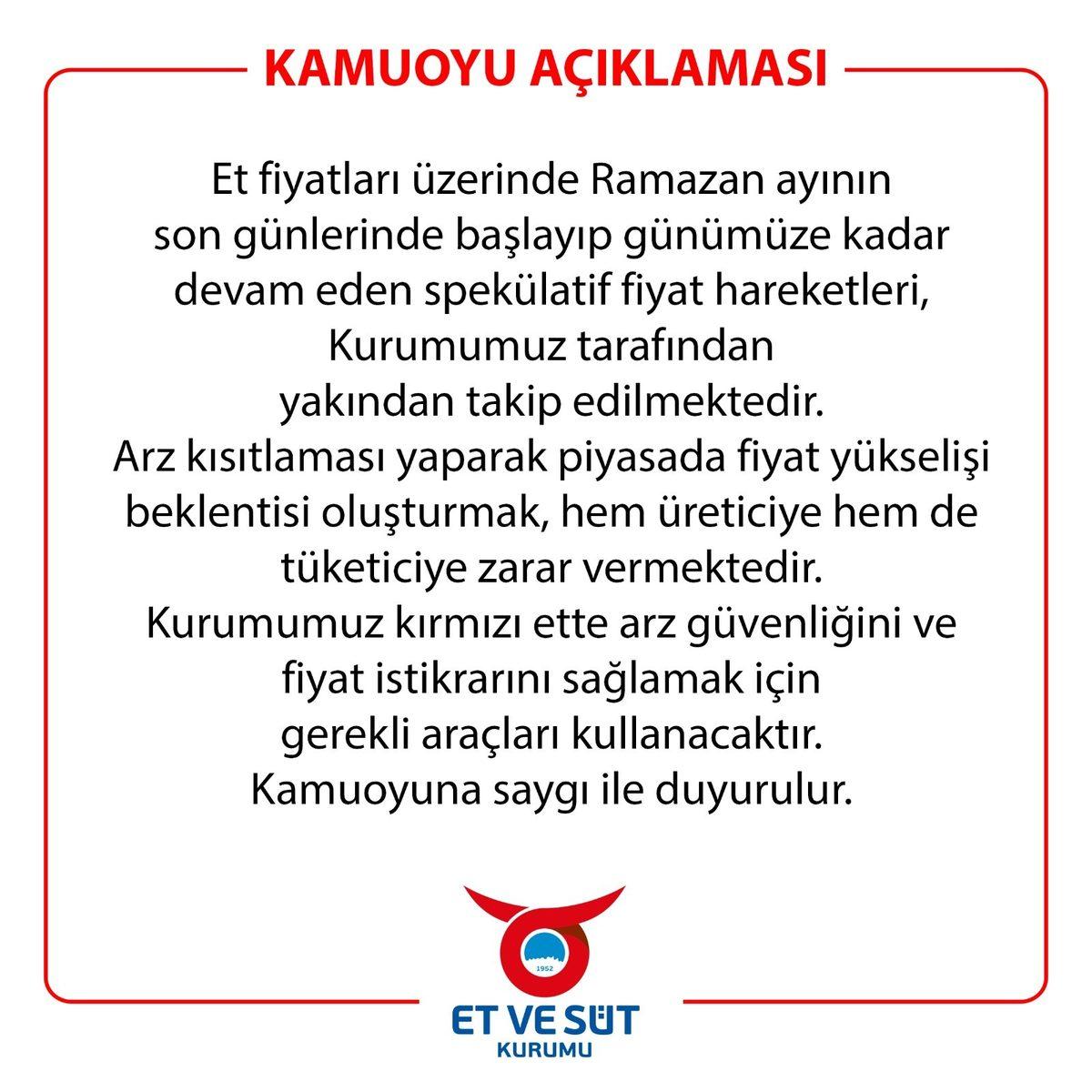 Et ve Süt Kurumu’ndan Et Fiyatları Hakkında Zam Açıklaması