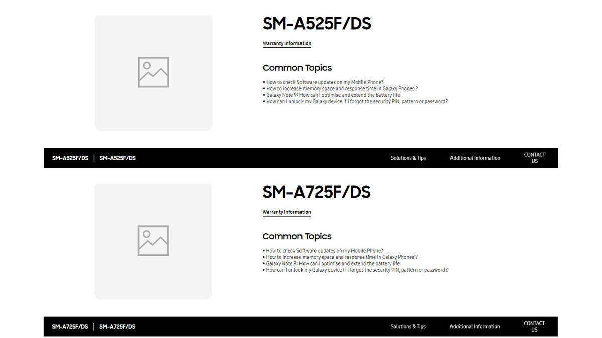 Samsung Galaxy A52 ve A72, Samsung’un İnternet Sitesinde Gözüktü