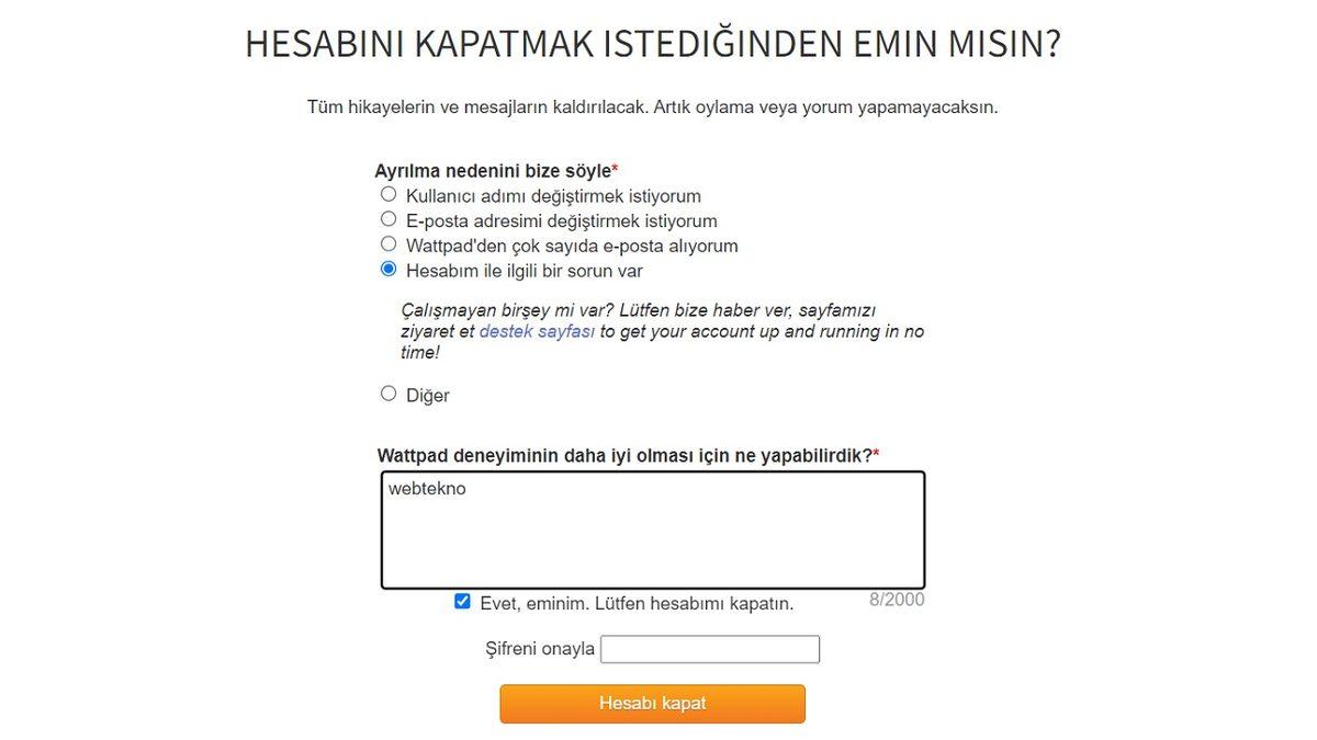 Wattpad Hesabı Kalıcı Olarak Silme Nasıl Yapılır?