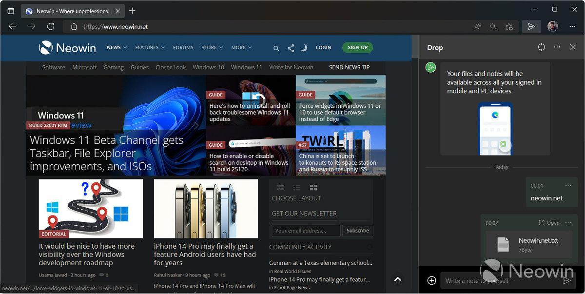 Microsoft Edge’in Cihazlarınız Arasında Dosya Paylaşımı Yapabileceğiniz Yeni ’Drop’ Özelliği Ortaya Çıktı