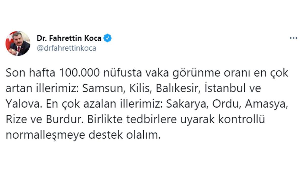 Bakan Koca, Vaka Sayılarının En Çok Arttığı ve Azaldığı Şehirleri Açıkladı