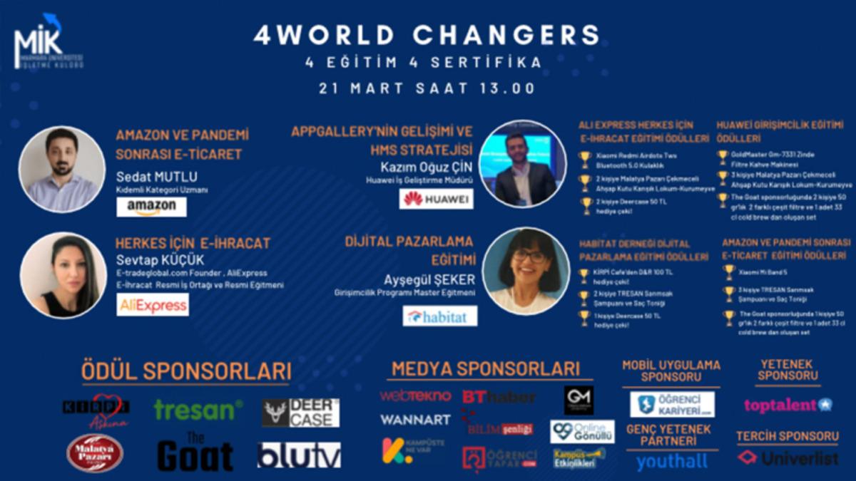 Girişimcilik Sektörünün Önde Gelen İsimlerinden Eğitim Alıp Hediye Kazanabileceğiniz 4World Changers, 21 Mart’ta Başlıyor