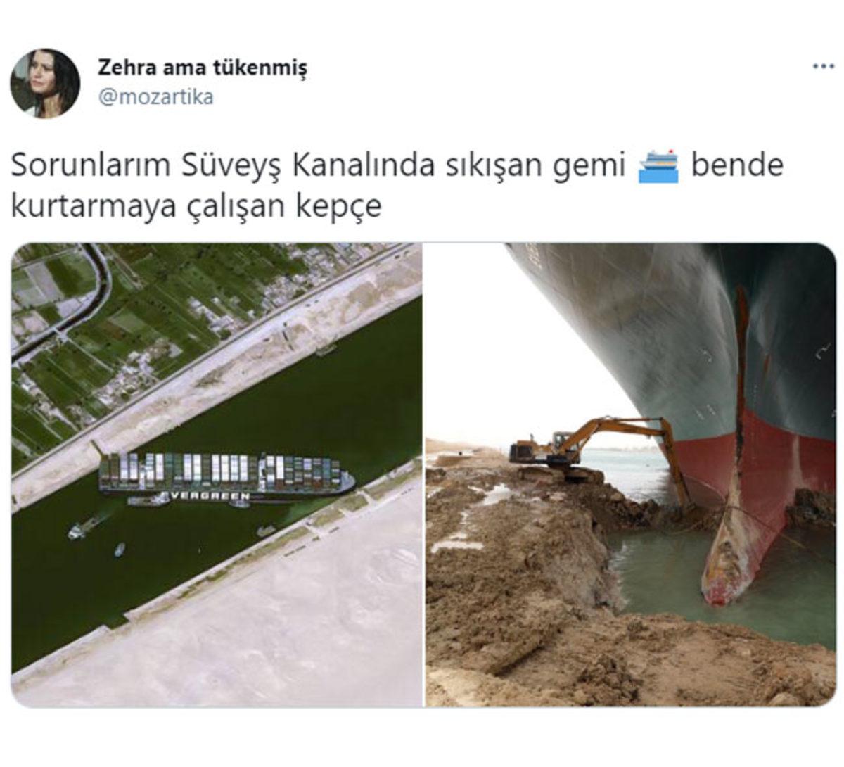 Süveyş Kanalı’ndaki Dev Gemiyi Azimle Kurtarmaya Çalışan Ekskavatörle Hayatı Birleştiren Paylaşımlar