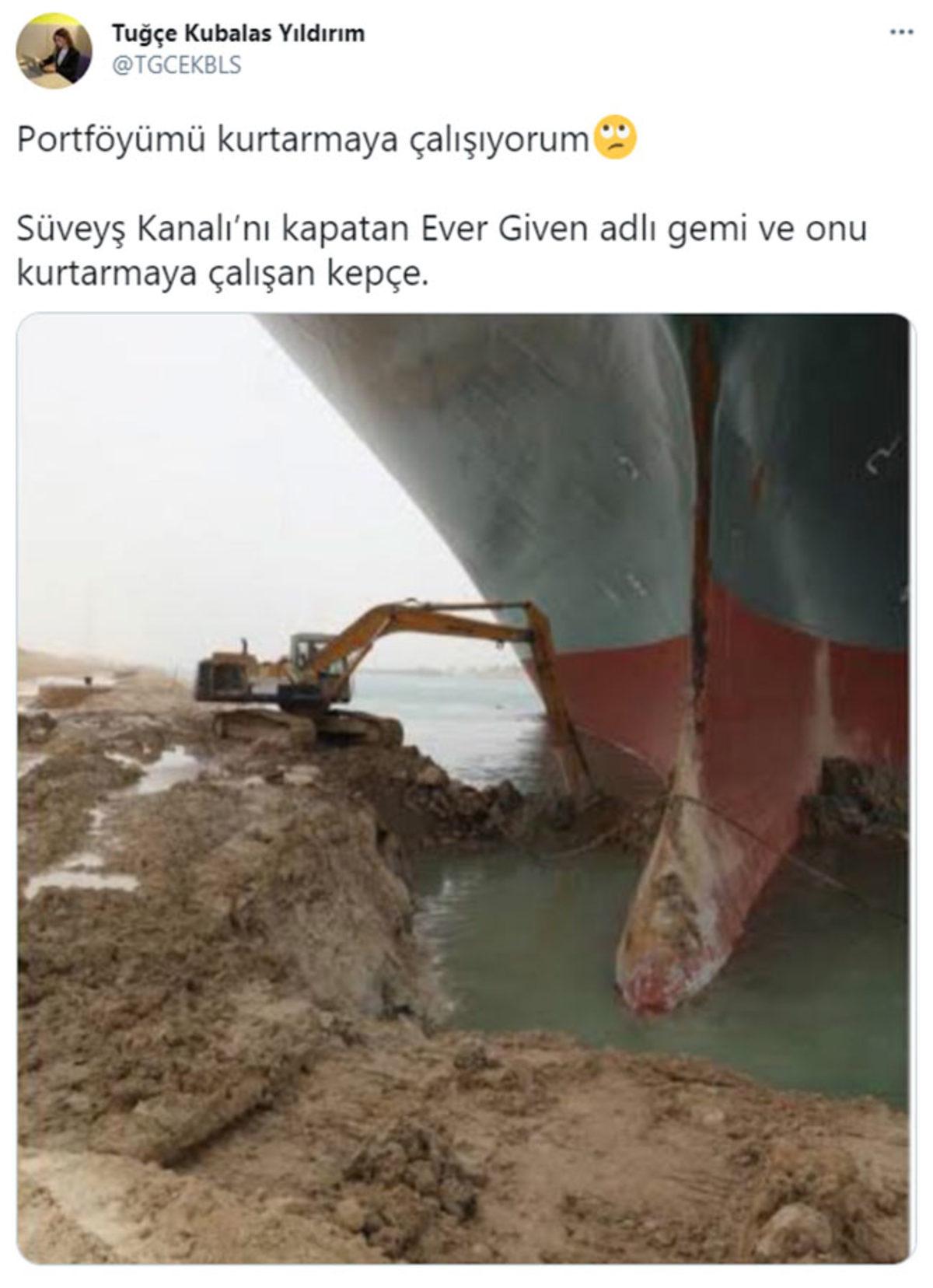 Süveyş Kanalı’ndaki Dev Gemiyi Azimle Kurtarmaya Çalışan Ekskavatörle Hayatı Birleştiren Paylaşımlar