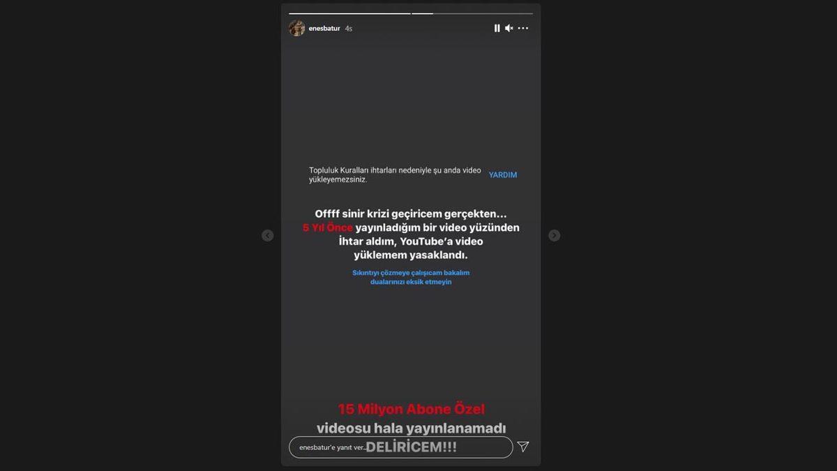 YouTube, Enes Batur’un Yeni Video Yüklemesini 5 Yıllık Bir Video Yüzünden Yasakladı