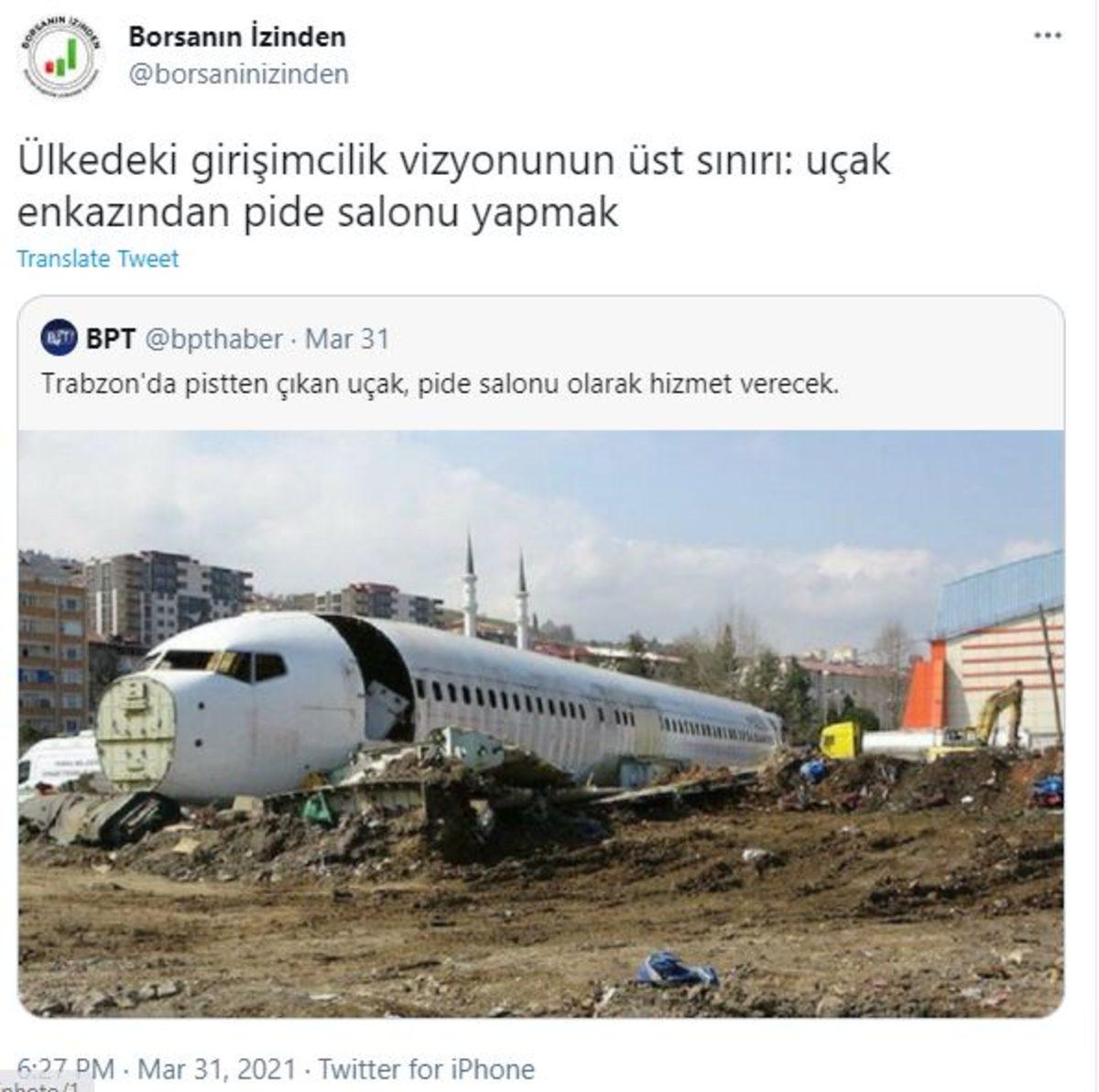 Trabzon’da Pistten Çıkan Uçağın Pide Salonu Olmasına Sosyal Medyadan Gelen Tepkiler