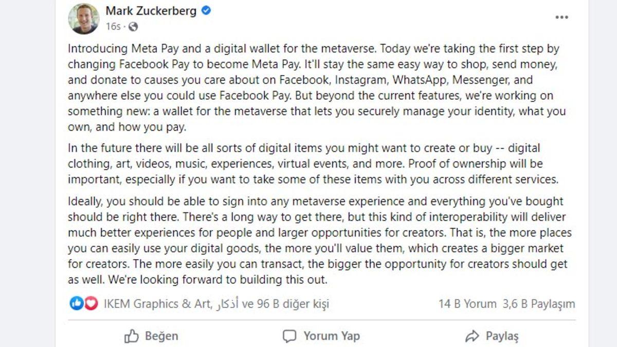 Dijital Ürünleri Metaverse Evrenine Taşıyacak ’Meta Pay’ Duyuruldu: İşte Paylaşılan İlk Bilgiler