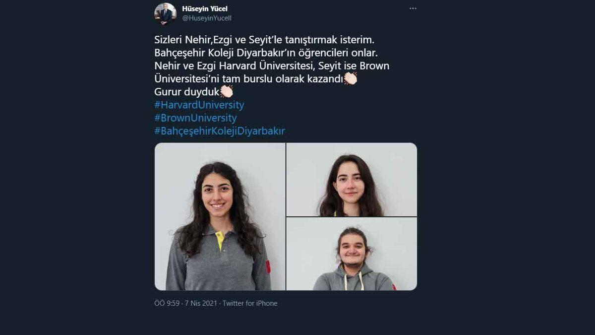 Bahçeşehir Koleji’nin 3 Öğrencisi, Harvard ve Brown Üniversitesi’ne ’Tam Burslu’ Kabul Edildi