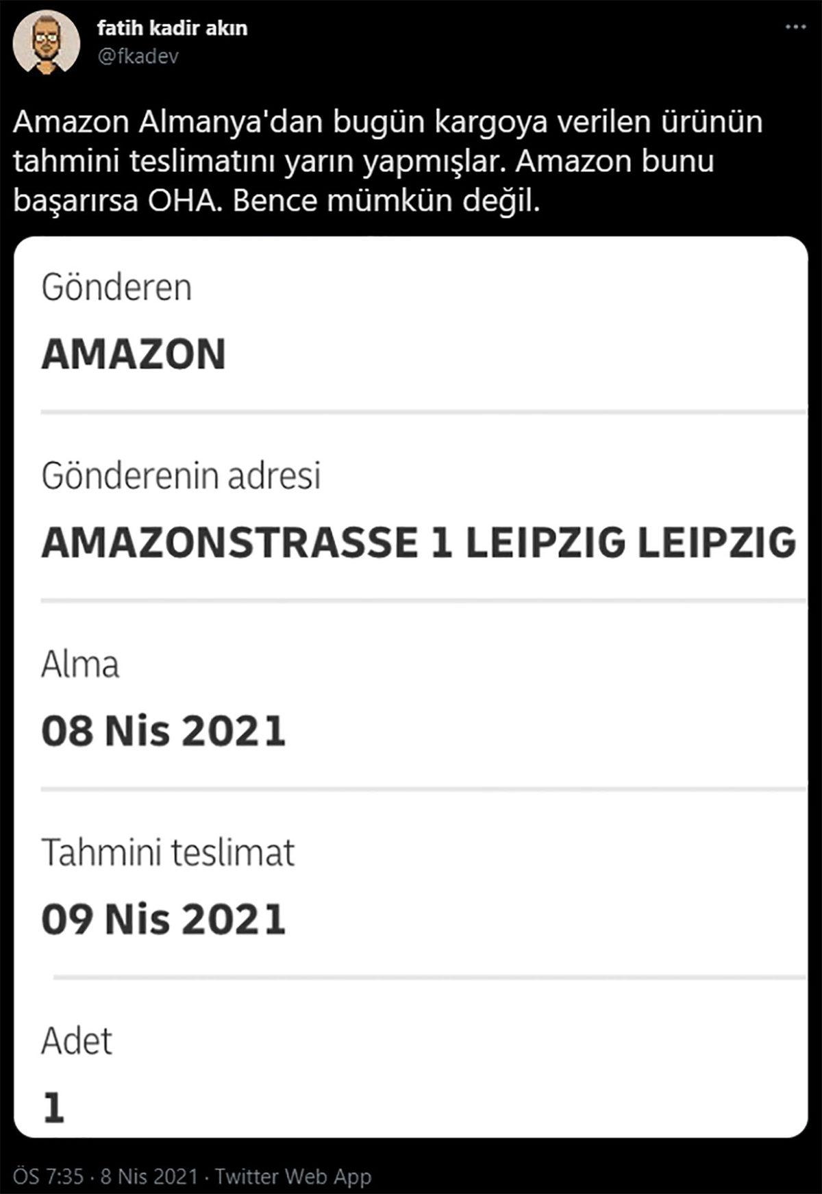 Örnek Alınacak Olay: Amazon, Almanya’dan Verilen Siparişin Kargosunu 1 Günde İstanbul’a Getirdi