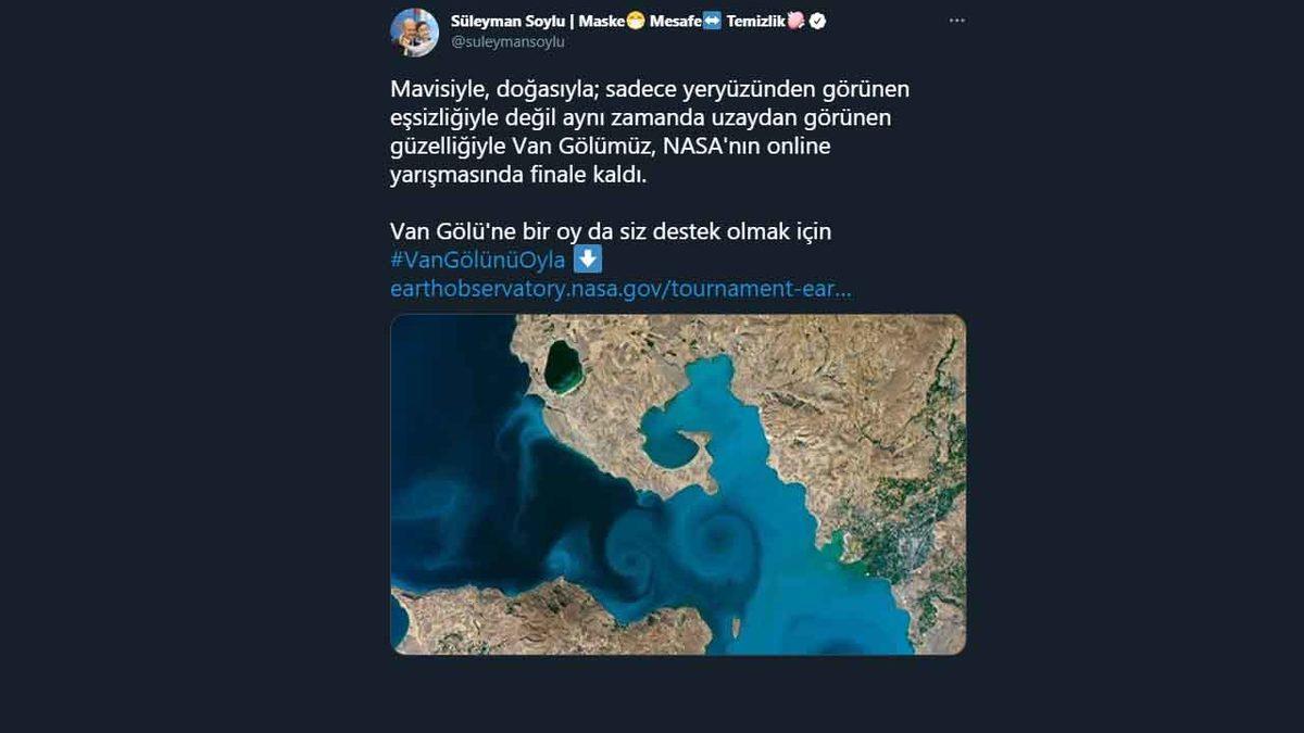İçişleri Bakanı’ndan NASA’nın Yarışmasında Finale Kalan Van Gölü Fotoğrafı İçin ’Oy Ver’ Çağrısı