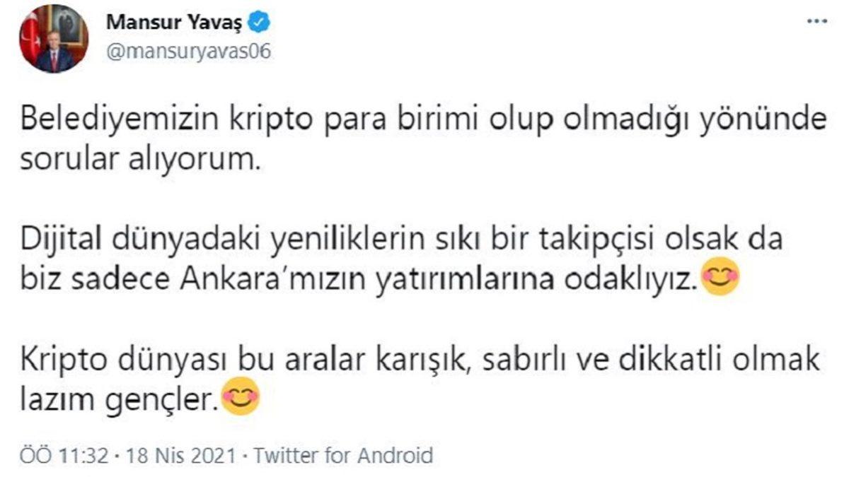 Ankara Büyükşehir Belediye Başkanı Mansur Yavaş’tan Gençlere Kripto Para Çağrısı: Piyasa Şu Aralar Karışık, Dikkatli Olun