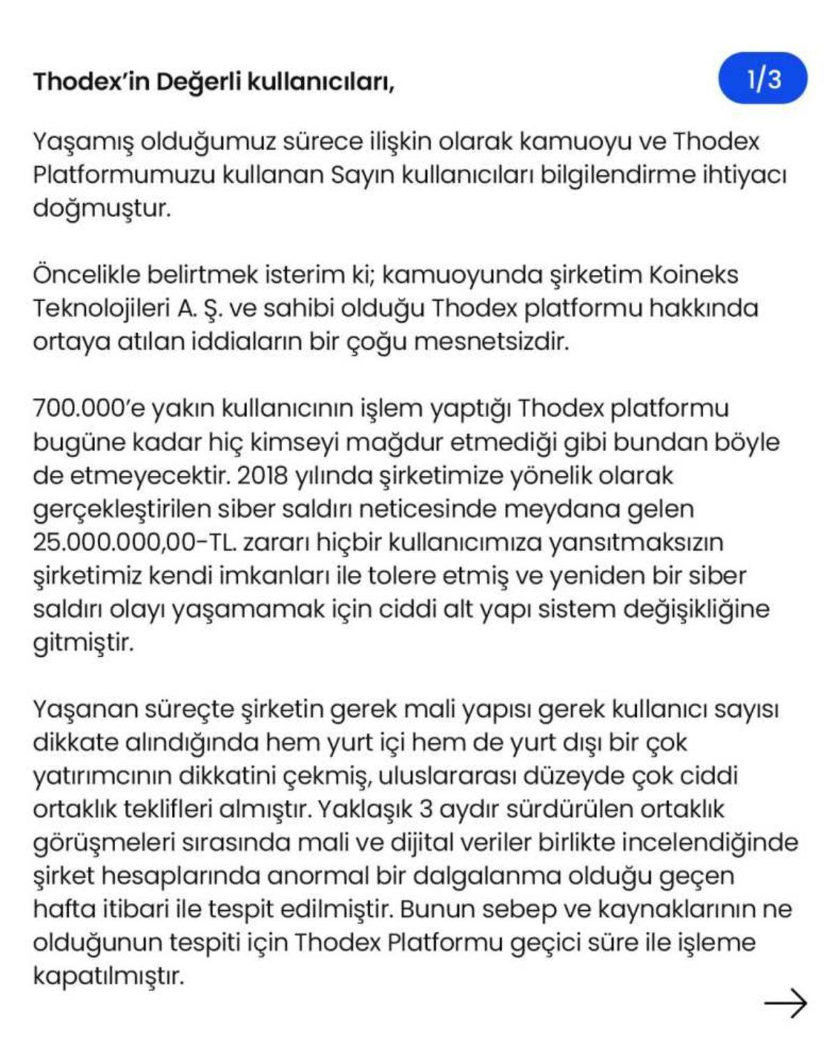 Thodex CEO’sundan Resmi Açıklama: Ortaya Atılan Tüm İddialar Asılsızdır