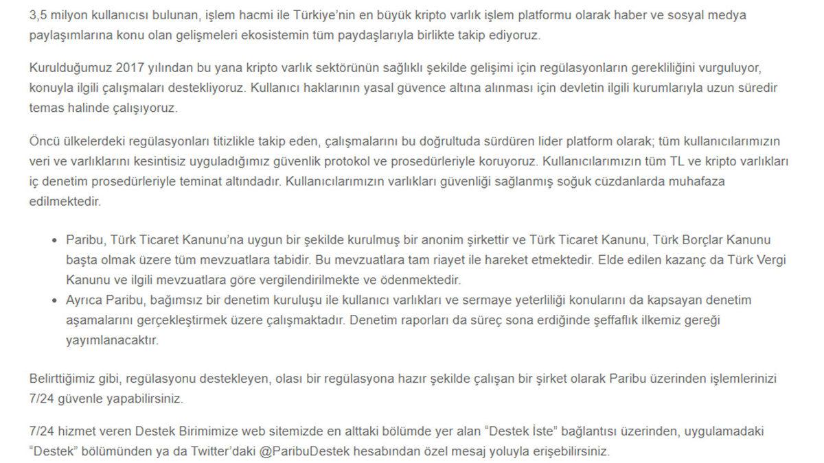 BtcTurk, Paribu ve Bitexen’den Sektördeki Olumsuz Gelişmelere Dair Açıklama