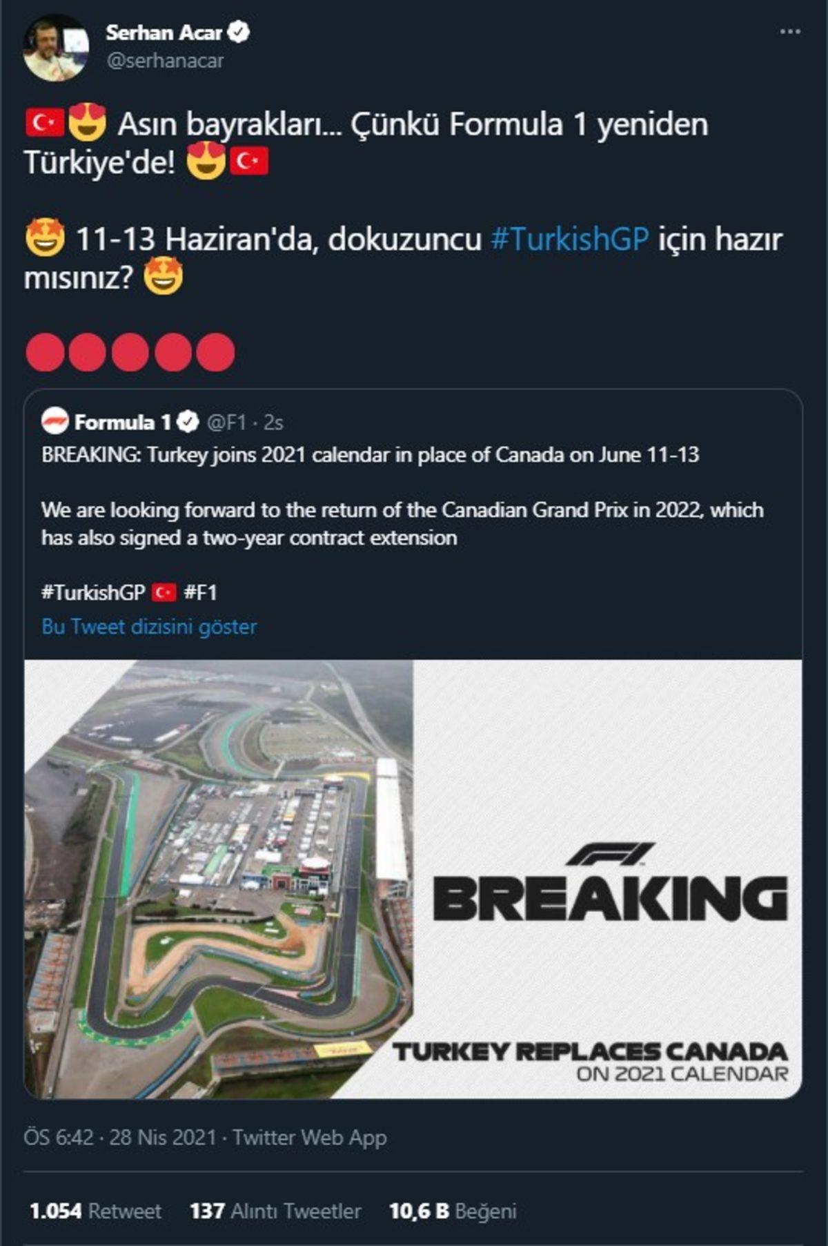 Türkiye’nin Formula 1 Takvimine Eklenmesine Sosyal Medyadan Gelen İlk Tepkiler