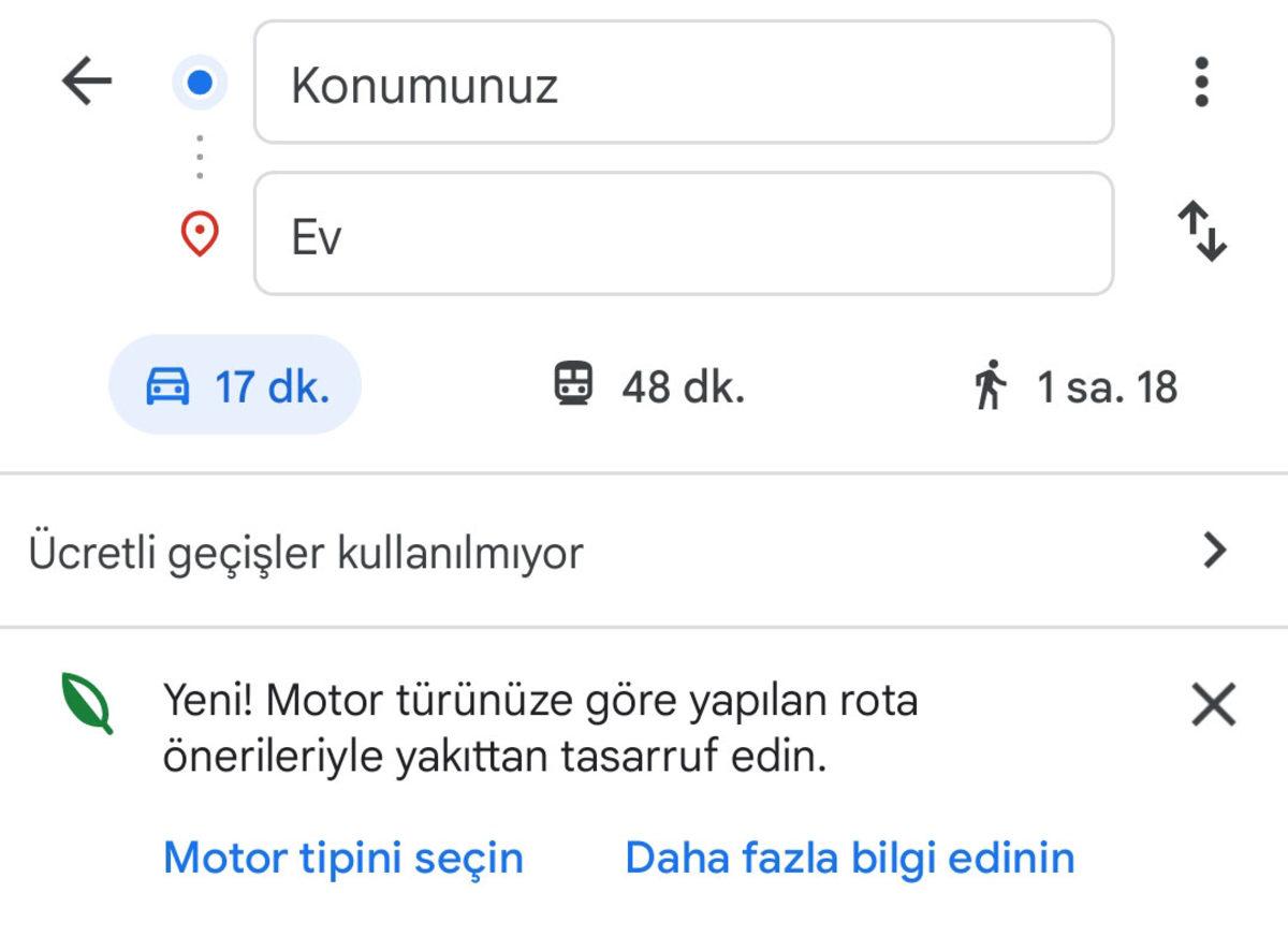 Google Haritalar’ın Benzinli, Dizel ve Elektrikli Araçlara Farklı Rota Gösteren Özelliği Türkiye’de: Peki Nasıl Kullanılır?