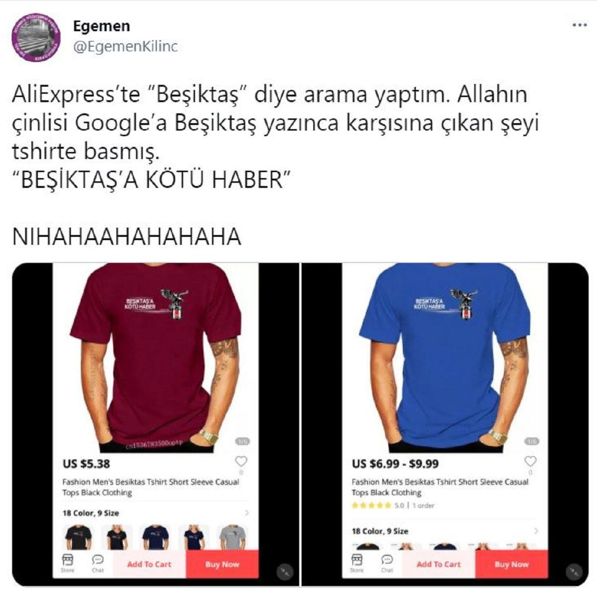 Google Çeviri’ye Yazsaydın Keşke: Aliexpress’te ’Beşiktaş’a Kötü Haber’ Baskılı Tişörtler Satışta