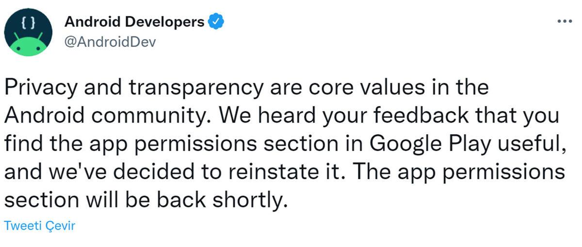 Google’dan Acil Geri Adım: Geçtiğimiz Hafta Kaldırılan ’Uygulama İzinleri’ Şimdi Geri Dönüyor