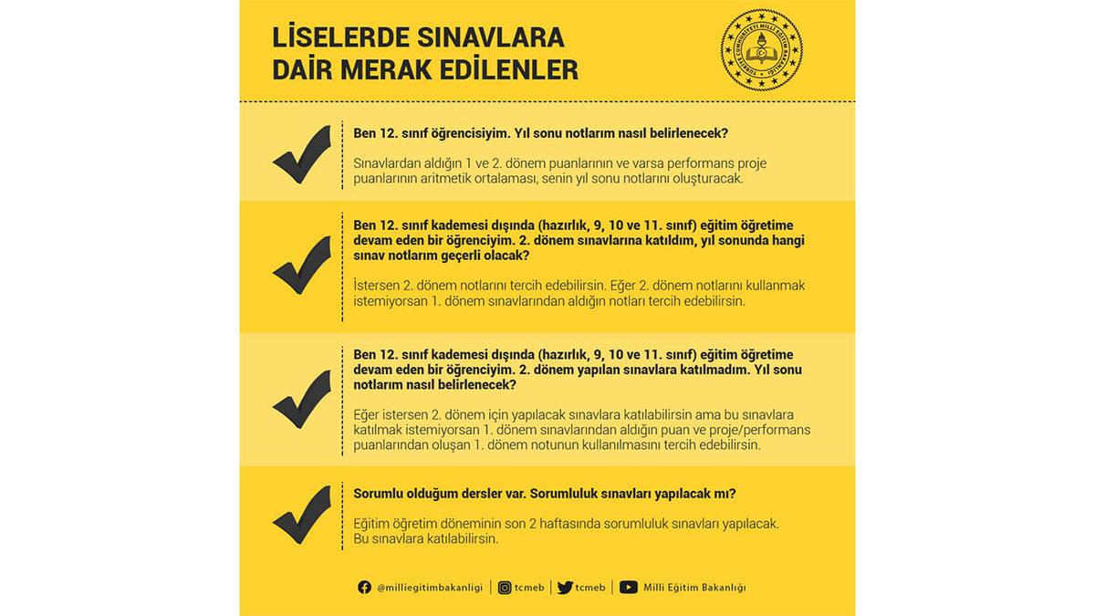 Liselerde İkinci Dönem Yapılacak Sınavlara Yeni Düzenleme Getirildi
